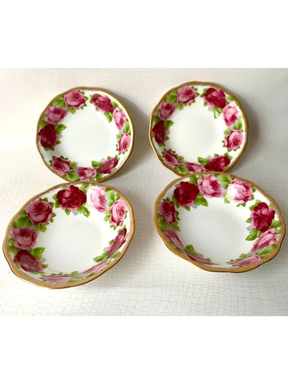 4 Vintage Royal Albert Old English Rose Fruit Bowls Dessert Bowl Set